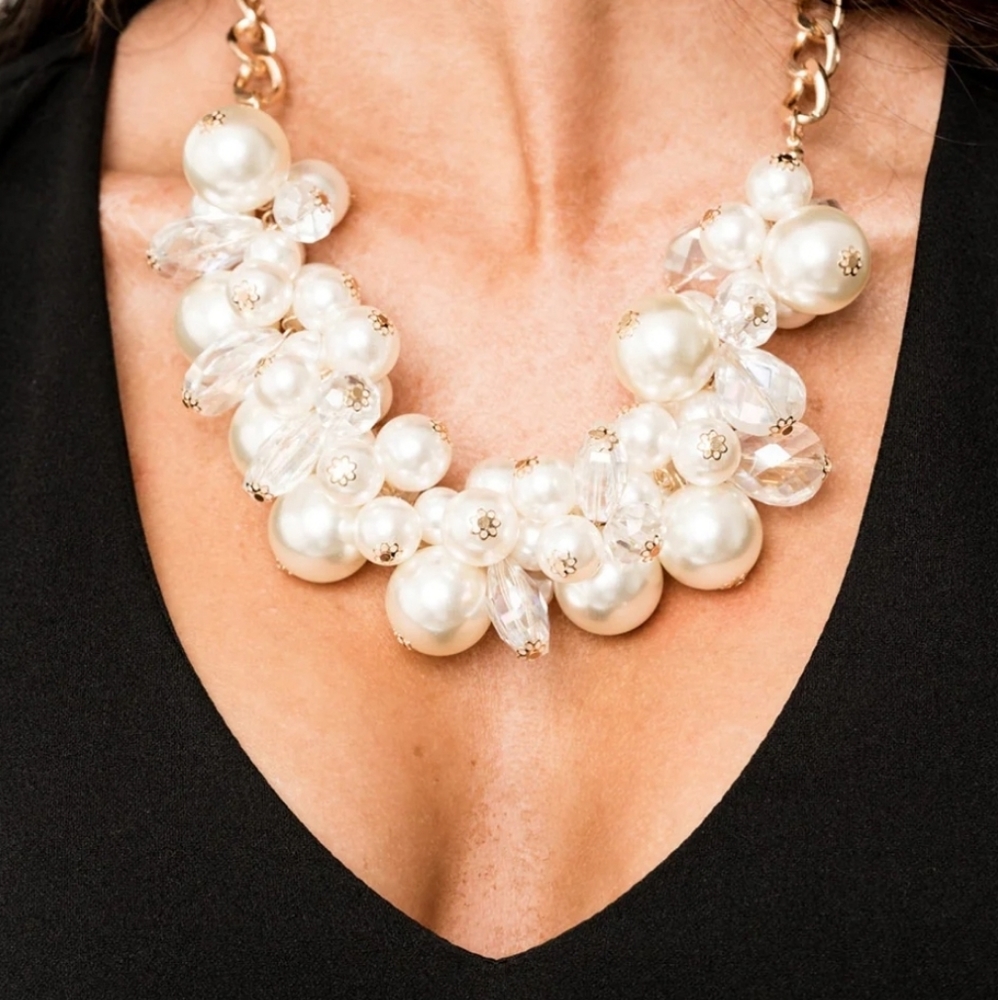 Cluster Faux Pearl Statement Necklace